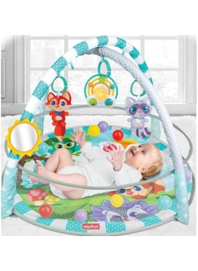 WinFun صالة ألعاب وينفن و بركة الكرة | سجادة نشاط ناعمة للأطفال مع قوس قابل للفك، ألعاب معلقة وكرات لعب | مركز نشاط متعدد المراحل للأطفال مع وقت البطن ولعب في بركة الكرة | لعبة تطويرية للأعمار من 0 وما فوق - Image 2